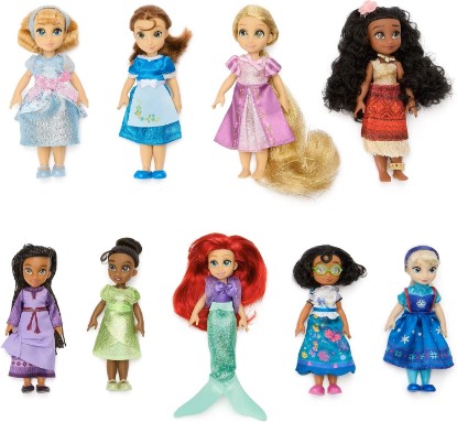 Picture of Disney Store Official Once Upon a Story Collection Mini Doll Gift Set - 9 Collectible Disney Princess Dolls: Cinderella, Ariel, Belle, Tiana, Rapunzel, Elsa, Moana, Mirabel & Asha - 5 Inch Mini Toys