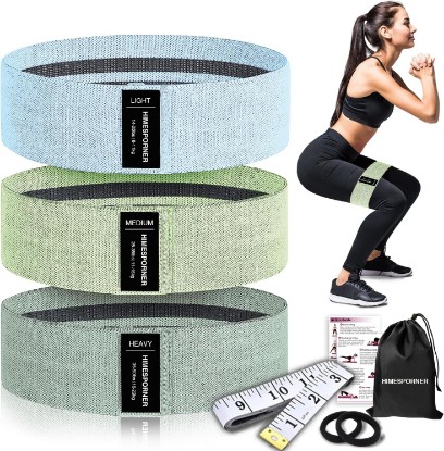 Picture of HIMESPORNER Wide Fabric Resistance Bands for Working Out 3 Level | Non-Slip Exercise Booty Bands for Women Men Leg Glutes with Hair Ties and Tape Measure - for Home Gym Workout, Yoga, Pilates