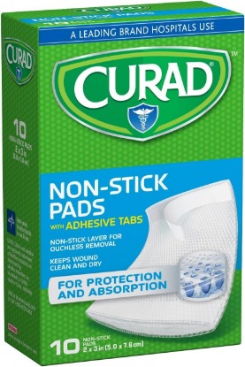 Picture of Curad Non-Stick Pads, 2 Inches X 3 Inches with Adhesive Tabs, 10 Count