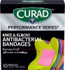 صورة CURAD Performance Series Antibacterial Bandages, Elbows and Knees, 3" x 3", 10 Count