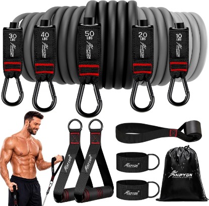 Picture of HPYGN Resistance Bands, Exercise Bands with Handles, Fitness Bands, Workout Bands with Door Anchor and Ankle Straps, for Heavy Resistance Training, Physical Therapy, Shape Body, Yoga, Home Workout Set Global Recycled Standard