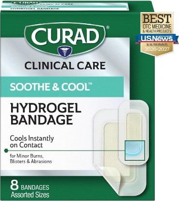 Picture of Curad Soothe & Cool Clear Waterproof Hydrogel Bandages, Assorted Sizes | 8 Count, Sterile Wound Dressings, Cooling Burn & Blister Bandages, Transparent Waterproof Protection, Fast Healing Skin Care
