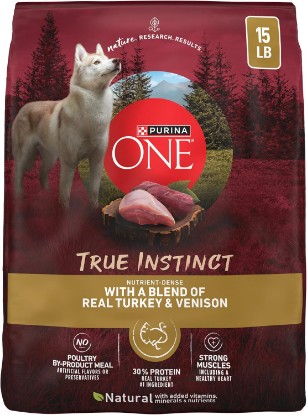 Picture of Purina ONE True Instinct Dry Dog Food, Real Turkey & Venison, 15 lb Bag | Nutrient dense, with 30% protein to help support strong muscles, natural with added vitamins, minerals and nutrients