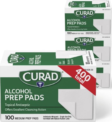 Picture of Curad Alcohol Prep Pads, 400 Count, Medium 70% Isopropyl Alcohol Wipes, Individually Wrapped, First Aid Alcohol Swabs for Cuts & Scrapes, Medical Alcohol Pads