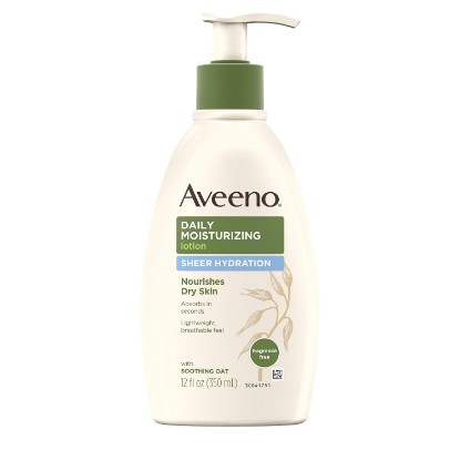 Picture of Aveeno Sheer Hydration Daily Moisturizing Lotion For Dry Skin With Soothing Oat, Lightweight, Fast-Absorbing & Fragrance-Free Intense Body Moisturizer, 12 Fl. Oz