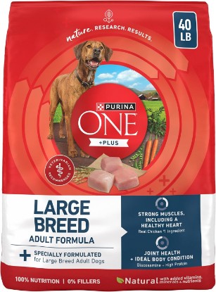 Picture of Purina ONE Plus Adult Large Breed Dry Dog Food, Chicken, 40 lb Bag | Real chicken as the first ingredient, with antioxidants for immunity and omega-6 fatty acids for shiny coat