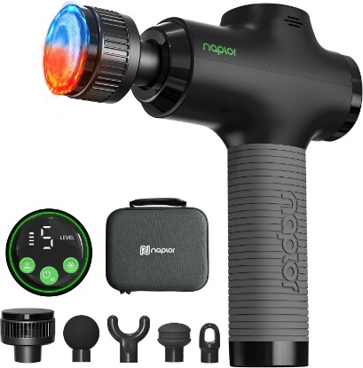Picture of Massage Gun with Heat and Cold, Deep Tissue Percussion Massager Gun | FSA Eligible, Muscle Back Massager Gun for Pain Relief Athletes, 10mm, LCD Display, 5 Speeds, Carrying Case, HSA Approved