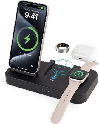 Picture of 4 in 1 Charging Station for Oura Ring Gen 3 Charger (Oura Ring Charger NOT Included), 15W Fast Magnetic Charger for iPhone, Apple Watch, AirPods, Wireless Charger for Samsung Galaxy