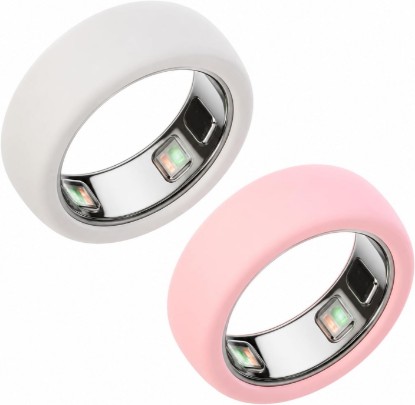 Picture of Silicone Case Compatible with Oura Ring 5, 2 Pack Soft Smart Ring Protector Cover, Anti-Scratch Lightweight Ring Protective Sleeve for Women Men, Size 6-9, Pink and White