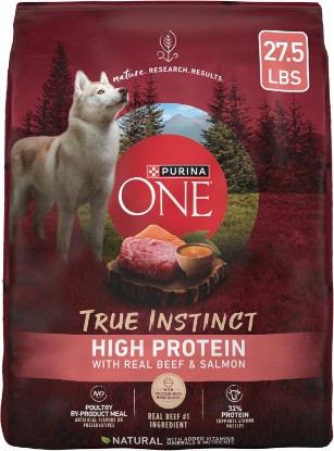 Picture of Purina ONE True Instinct Dry Dog Food, Real Beef & Salmon, 27.5 lb Bag | Nutrient dense, with 32% protein for strong muscles, natural with added vitamins, minerals and nutrients