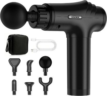 Picture of Massage Gun, 30 Speeds, 6 Heads, Quiet Deep Tissue Muscle Massager | Mini handheld percussion massager for back, neck, shoulders and body; ideal for athletes, workouts and muscle recovery.