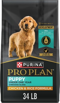 Picture of Purina Pro Plan High Protein Puppy Food, Shredded Chicken & Rice, 34 lb Bag | Shredded Blend, for puppies under 1 year, supports brain and vision development, real chicken is the first ingredient