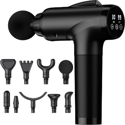 Picture of OLsky Massage Gun Deep Tissue 30 Speeds 9 Attachments Handheld (Black) | Electric Muscle Massager, High-intensity Percussion, Massage Device for Pain Relief, Quiet and Powerful, Ideal for Recovery