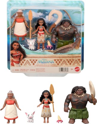 Picture of Mattel Disney Moana Set of 3 Small Dolls & Accessories | Posable Small Dolls Include Moana, Maui the Demigod & Gramma Tala, Plus Pua the Pig, Crab Figure & 2 Accessories