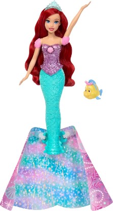 Picture of Mattel Disney Princess Ariel Human to Mermaid Transforming Doll | Posable Fashion Doll with Tiara & Long Hair, Flounder Animal Figure with Tiara, Inspired by Disney Movie
