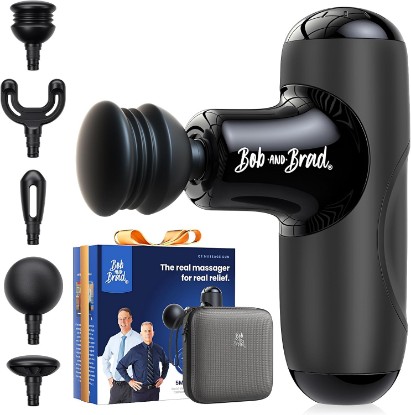 Picture of BOB AND BRAD Q2 Mini Massage Gun, Pocket-Sized Deep Tissue Massager Gun, Portable Percussion Muscle Massager Gun, Ultra Small & Quiet Muscle Massage Gun for Muscle Recovery with Carry Case Global Recycled Standard ClimatePartner certified