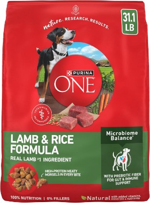 Picture of Purina ONE Lamb and Rice Dry Dog Food, 31.1 lb Bag | Natural recipe with real lamb as the first ingredient, and a microbiome balance with prebiotic fiber for gut & immune support