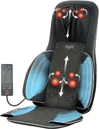 Picture of Mynt FSA Eligible HSA Approved Shiatsu Neck & Back Massager for Chair Black | 2D & 3D Back Massage with Heat & 10 Deep Kneading Nodes, Portable Spot Massage Chair Pad