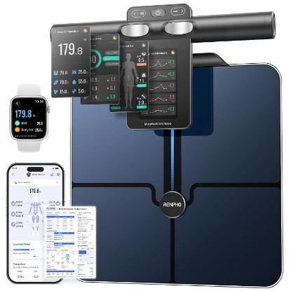 Picture of RENPHO Smart Scale for Body Weight, TFT Handle Display, Rechargeable | 8-Electrode Scale, Voice Broadcast, 50+ Metrics, Body Composition Scale with Muscle Mass, FSA Eligible HSA, MorphoScan Nova Global Recycled Standard