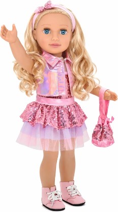 Picture of Dolls To Play 18 Inch Girl Doll, Fashion Doll with Fine Blonde Long Hair for Styling, Blue Eyes, Pink Sequin Dress, Shoes, Handbag, Clothes and Accessories Princess Doll for Kids