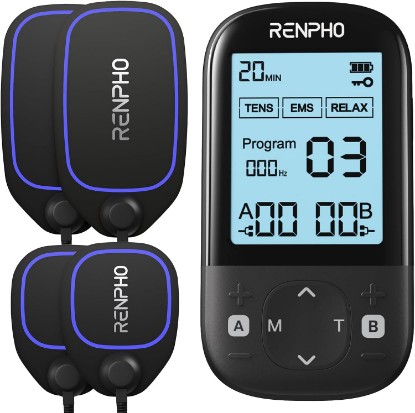 Picture of RENPHO TENS Unit Muscle Stimulator, 60 Programs EMS Unit, TENS Machine | 20 Intensities, 3 Modes, 8 Gel Electrode Pads, USB-C Rechargeable, Compact and Lightweight, For Back, Shoulders, Legs, Neck Global Recycled Standard