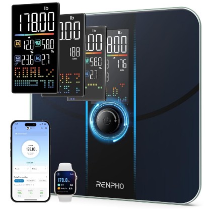 Picture of RENPHO Smart Body Weight Scale, 18 Body Metrics, Large VA Display, Elis 3X | Bathroom Scale for Body Weight, BMI, Body Fat, Muscle Mass, High Accuracy Weight Scale, Multi-User Support, FSA Eligible HSA Global Recycled Standard