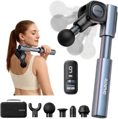 Picture of RENPHO Foldable 2-in-1 Massage Gun with Extendable Handle, 0-90° Angle | 9mm Deep Tissue Relief for Hard-to-Reach Spots, Handheld Percussion for Back, FSA Eligible HSA, Gift for Men & Women Global Recycled Standard