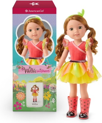 Picture of American Girl WellieWishers 14.5-inch Willa Doll with Coral Leotard, Mesh Skirt, Headband, and Boots, For Ages 4+