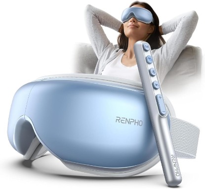 Picture of RENPHO Eyeris 1 Eye Massager with Heat, Sleep Mask with Remote Control | Vibration & Compression for Eye Strain and Head Tension, Bluetooth Music, FSA Eligible HSA, Blue Global Recycled Standard