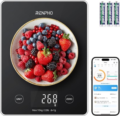 Picture of RENPHO Smart Food Scale with Nutritional Calculator, Bluetooth App, Black | Digital Nutrition Scale, Calorie Tracker for Weight Loss, Macros and Keto, Baking and Cooking, Calibra 1L Global Recycled Standard