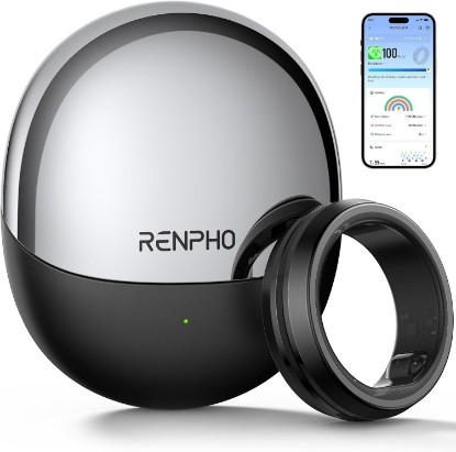 Picture of RENPHO Lynx Smart Ring, Subscription-Free App, Black, Size 9 | All Day Sleep & Activity Tracking, Includes Charging Case, 7-Day Battery Life, Size Before You Buy