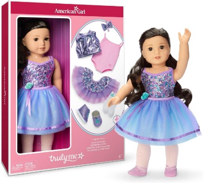 Picture of American Girl Truly Me #111 Doll & Dance All Day Set, with Brown Eyes, Wavy Black-Brown Hair, Light Skin, Ages 6+