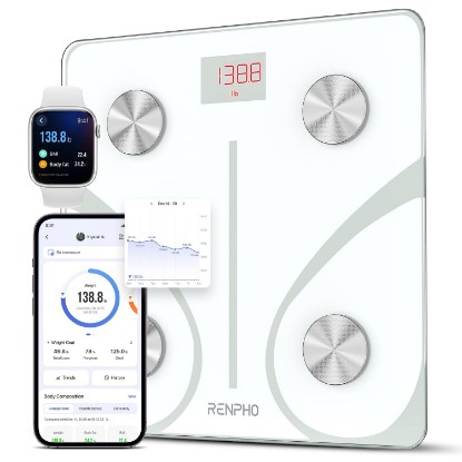 Picture of RENPHO Smart Scale for Body Weight, BMI & Body Fat, 13 Metrics, Elis 1 | Bathroom Digital Bluetooth Scale with 400lbs Capacity, Syncs with Fitness Apps, Accurate for Weight Loss, Fitness, Home Use Global Recycled Standard