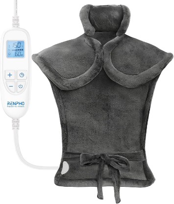 Picture of RENPHO Heating Pad for Back, Gift for Women & Men, FSA Eligible HSA | Fits for Neck & Shoulders, 6 Heat Levels, Weighted for Snug Fit, ETL Certified, Birthday Gift for Mom & Dad, 24 x 33", Gray Global Recycled Standard