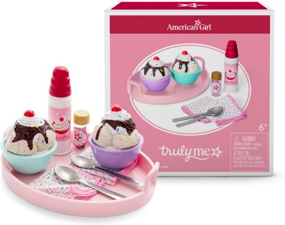 Picture of American Girl Truly Me, 18-inch Doll Playset and Accessories, Sundaes for Two Set, with Metal Spoons, Ages 6+