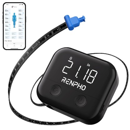 Picture of RENPHO Smart Body Measuring Tape for Weight Loss, Rechargeable, LED Display | Tracks Body Measurements for Fitness, Retractable, Multi-Metric Tracking, Gym Accessories, Workout Gifts, 60in /150cm Global Recycled Standard