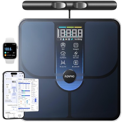 Picture of RENPHO MorphoScan Lite Body Composition Scale with Handle, Clear Display | Smart Scale with BMI, Body Fat, Muscle Mass, 8-Electrode Scale with Health App, 50+ Metrics, Digital Bathroom Scale, Home Use Global Recycled Standard