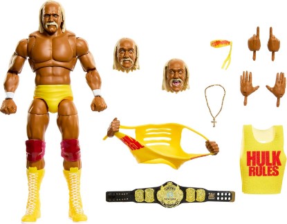Picture of Mattel WWE Ultimate Edition Action Figure & Accessories Set, Hulk Hogan 6-inch Collectible with Swappable Heads & Hands, 30 Articulation Points