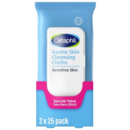 Picture of Cetaphil Cleansing Face & Body Wipes, Fragrance Free, 50ct, 2-Pack | Twin Pack, Hypoallergenic, Fragrance Free, Dry & Sensitive Skin, Flip-Top Closure, Gym, Travel, Car Use