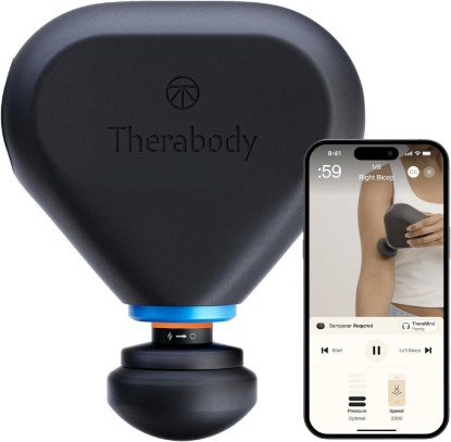 Picture of TheraGun Therabody Mini Plus Massage Gun + Heat | Faster Recovery On-the-Go | Ultra-Portable Percussion Massager for Recovery Anywhere | Bluetooth, 3-Speed, 1-Button Control, Muscle & Tension Relief
