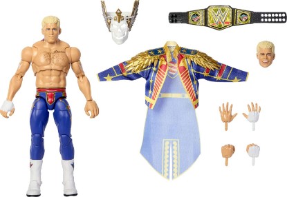 Picture of Mattel WWE Ultimate Edition Cody Rhodes Action Figure & Accessories | SummerSlam Cody Rhodes 6-inch Collectible Set, Including Swappable Heads & Hands (Amazon Exclusive)