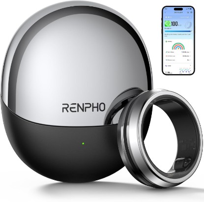 Picture of RENPHO Lynx Smart Ring, Subscription-Free App, Silver, Size 8 | All Day Sleep & Activity Tracking, Includes Charging Case, 7-Day Battery Life, Size Before You Buy