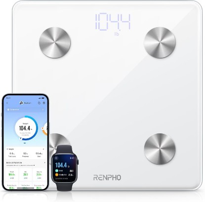 Picture of RENPHO Smart Scale, BMI & Body Fat, Bluetooth, 13 Metrics, White, Elis 1 | Bathroom Digital Scale with 400lbs Capacity, Syncs with Fitness Apps, Accurate for Weight Loss, FSA Eligible HSA Global Recycled Standard