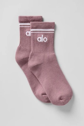 Picture of Alo Half-Crew Throwback Unisex Sock in Smoky Quartz/White by Alo Yoga
