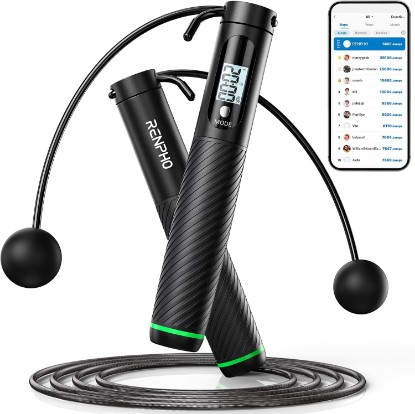 Picture of RENPHO Smart Cordless Jump Rope with Counter, App Data Tracking | App Data Storage & Analysis, Adjustable Cable Length, 3 Workout Modes, Dual Use Design, Fitness Training for Men Women Global Recycled Standard