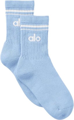 Picture of Alo Yoga Unisex Throwback Half-Crew Socks Seashell Blue/White Medium