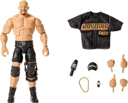 Picture of Mattel WWE Elite Action Figure & Accessories, Series #122 Set, 6-inch Collectible “Stone Cold” Steve Austin with 25 Articulation Points & Swappable Hands