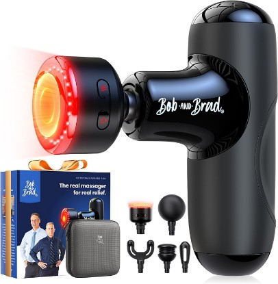 Picture of BOB AND BRAD Q2 Ultra Mini Massage Gun with Red Light Infrared Heating Head, Pocket-Sized Deep Tissue Massager for Muscle Therapy, HSA Portable Percussion Massage Gun for Pain Relief FSA Eligible Global Recycled Standard ClimatePartner certified
