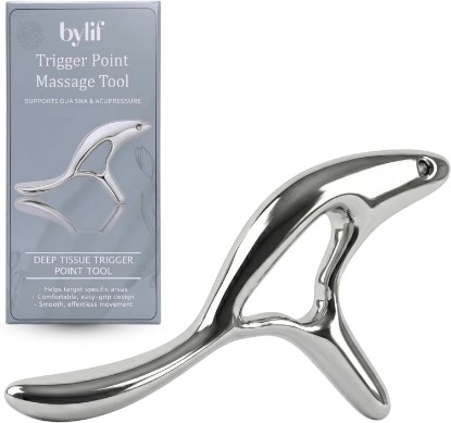 Picture of Trigger Point Massage Tool, Gua Sha Tool for Deep Tissue Massage & Fascia Release, Metal Muscle Scraper, Stainless Steel Thumb Saver, Acupressure Myofascial Release Tool, Full Body Pain Relief