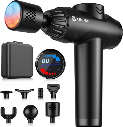 Picture of AERLANG Massage Gun with Heat and Cold,Massage Gun Massage Gun Deep Tissue | Back Massager for Pain Relief,Percussion Muscle Massager,Handheld Messager with 7Heads&Silent 20speeds Smart LCD Global Recycled Standard